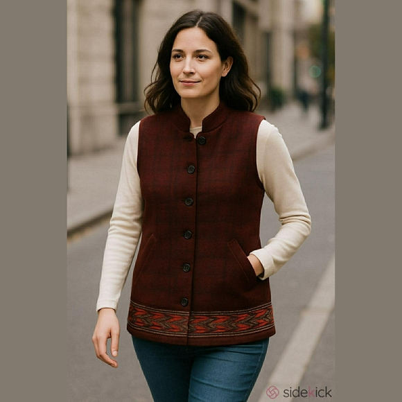 Ekaa Women's Vest Handmade Lined Pockets Black and Red Size 44 / XL